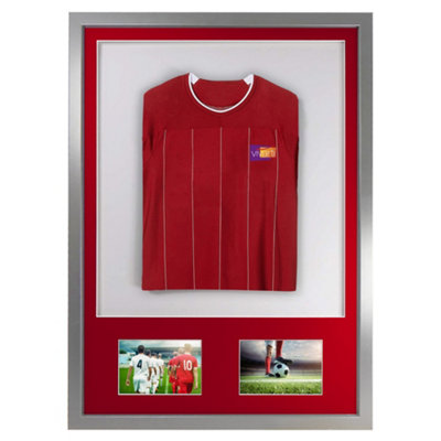 Vivarti DIY 3D Mounted + Double Aperture Sports Shirt Display Silver Frame 50 x 70cm Red Mount, White Backing Card