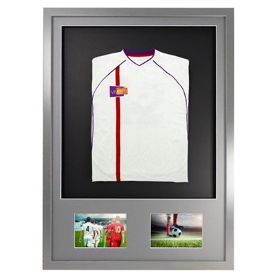 Vivarti DIY 3D Mounted + Double Aperture Sports Shirt Display Silver Frame 50 x 70cm Silver Mount, Black Backing Card