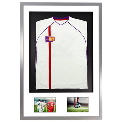 Vivarti DIY 3D Mounted + Double Aperture Sports Shirt Display Silver Frame 50 x 70cm White Mount, Black Backing Card