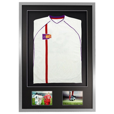 Vivarti DIY 3D Mounted + Double Aperture Sports Shirt Display Silver Frame 59.4 x 84cm Black Mount, Black Backing Card