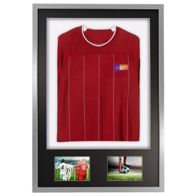 Vivarti DIY 3D Mounted + Double Aperture Sports Shirt Display Silver Frame 59.4 x 84cm Black Mount, White Backing Card