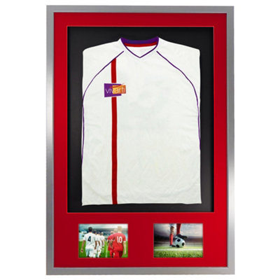 Vivarti DIY 3D Mounted + Double Aperture Sports Shirt Display Silver Frame 59.4 x 84cm Red Mount, Black Backing Card