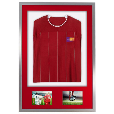 Vivarti DIY 3D Mounted + Double Aperture Sports Shirt Display Silver Frame 59.4 x 84cm Red Mount, White Backing Card