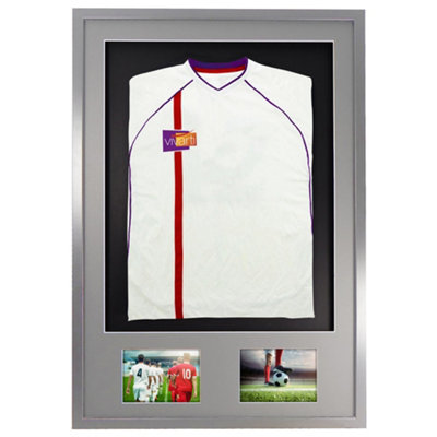 Vivarti DIY 3D Mounted + Double Aperture Sports Shirt Display Silver Frame 59.4 x 84cm Silver Mount, Black Backing Card