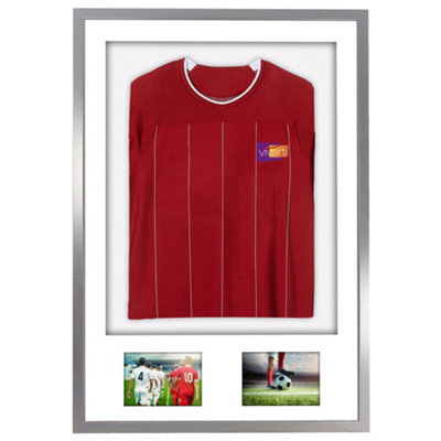 Vivarti DIY 3D Mounted + Double Aperture Sports Shirt Display Silver Frame 59.4 x 84cm White Mount, White Backing Card