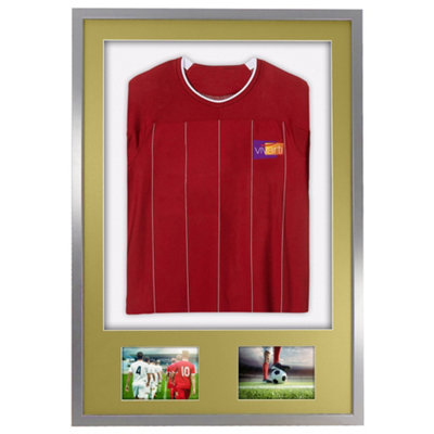 Vivarti DIY 3D Mounted + Double Aperture Sports Shirt Display Silver Frame 61 x 91.5cm Gold Mount, White Backing Card