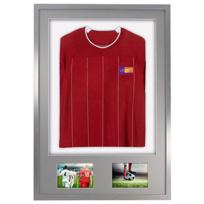 Vivarti DIY 3D Mounted + Double Aperture Sports Shirt Display Silver Frame 61 x 91.5cm Silver Mount, White Backing Card