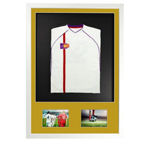 Vivarti DIY 3D Mounted + Double Aperture Sports Shirt Display White  Frame 50 x 70cm Gold Mount, Black Backing Card