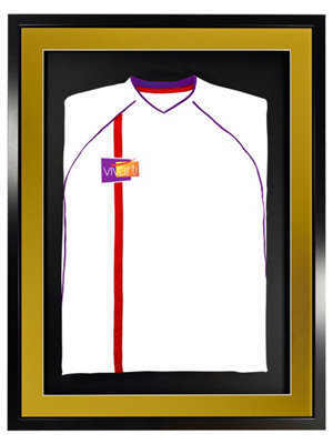 Vivarti DIY 3D Mounted Sports Shirt Display Black Frame with Colour Mounts 50 x 70cm Gold Mount, Black Backing Card