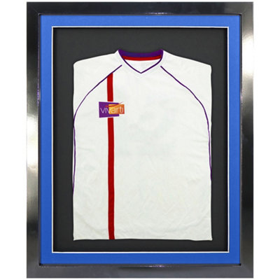 Vivarti DIY 3D Mounted Sports Shirt Display Gloss Black Frame with Colour Mounts  40 x 50cm Blue Mount, Black Backing Card