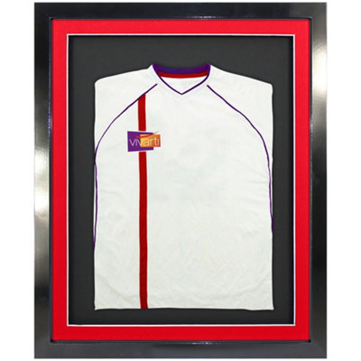 Vivarti DIY 3D Mounted Sports Shirt Display Gloss Black Frame with Colour Mounts  40 x 50cm Red Mount, Black Backing Card