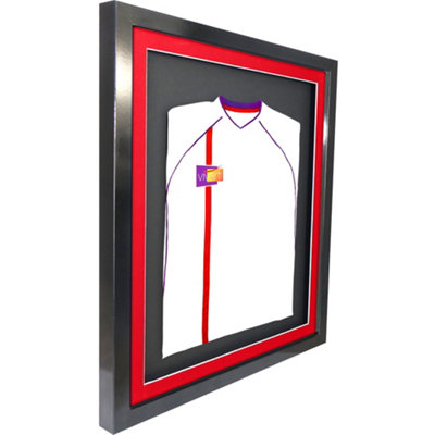 Vivarti DIY 3D Mounted Sports Shirt Display Gloss Black Frame with Colour Mounts 50 x 70cm Red Mount, Black Backing Card