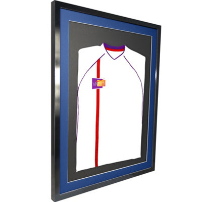 Vivarti DIY 3D Mounted Sports Shirt Display Gloss Black Frame with Colour Mounts 60 x 80cm Blue Mount, Black Backing Card