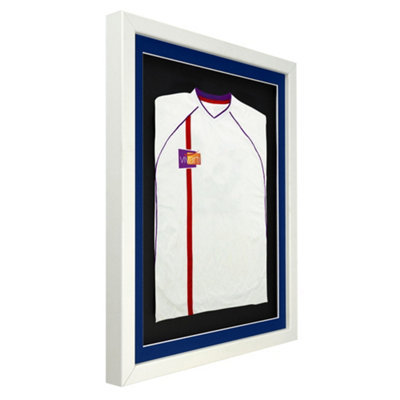 Vivarti DIY 3D Mounted Sports Shirt Display Gloss White Frame with Colour Mounts  40 x 50cm Blue Mount, Black Backing Card