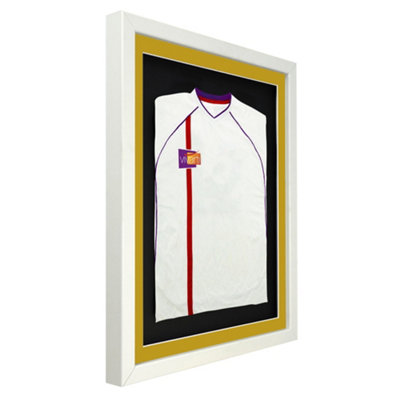 Vivarti DIY 3D Mounted Sports Shirt Display Gloss White Frame with Colour Mounts  40 x 50cm Gold Mount, Black Backing Card