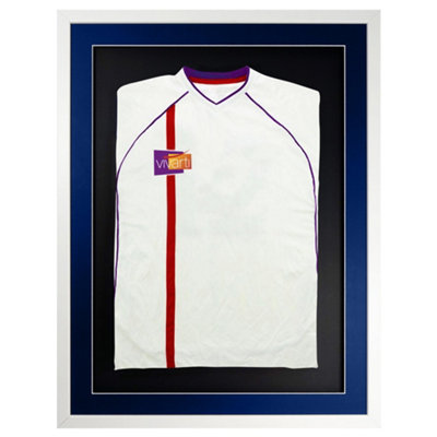 Vivarti DIY 3D Mounted Sports Shirt Display Gloss White Frame with Colour Mounts 60 x 80cm Blue Mount, Black Backing Card