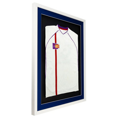 Vivarti DIY 3D Mounted Sports Shirt Display Gloss White Frame with Colour Mounts 60 x 80cm Blue Mount, Black Backing Card