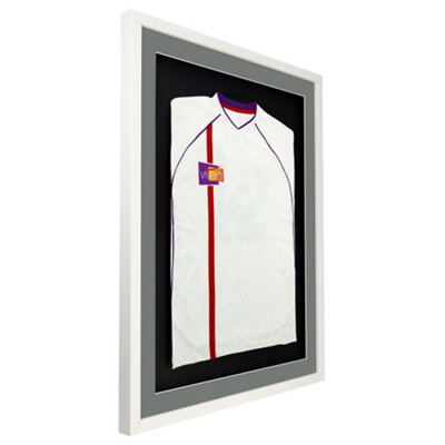 Vivarti DIY 3D Mounted Sports Shirt Display Gloss White Frame with Colour Mounts 60 x 80cm Silver Mount, Black Backing Card