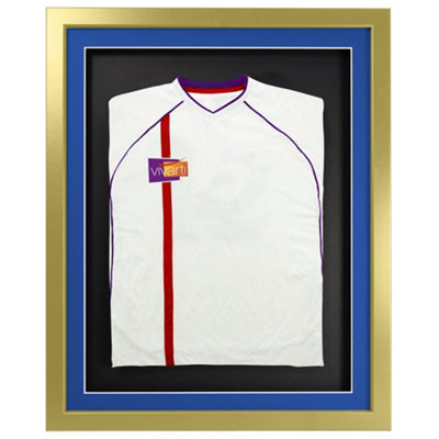 Vivarti DIY 3D Mounted Sports Shirt Display Gold  Frame with Colour Mounts  40 x 50cm Blue Mount, Black Backing Card