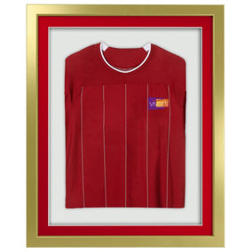 Vivarti DIY 3D Mounted Sports Shirt Display Gold  Frame with Colour Mounts  40 x 50cm Red Mount, White Backing Card