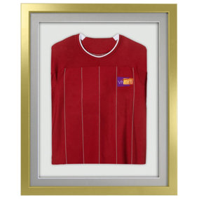 Vivarti DIY 3D Mounted Sports Shirt Display Gold  Frame with Colour Mounts  40 x 50cm Silver Mount, White Backing Card
