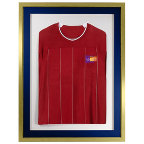 Vivarti DIY 3D Mounted Sports Shirt Display Gold  Frame with Colour Mounts 50 x 70cm Blue Mount, White Backing Card