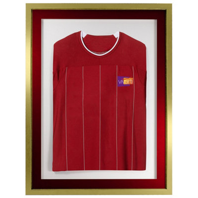 Vivarti DIY 3D Mounted Sports Shirt Display Gold  Frame with Colour Mounts 50 x 70cm Red Mount, White Backing Card