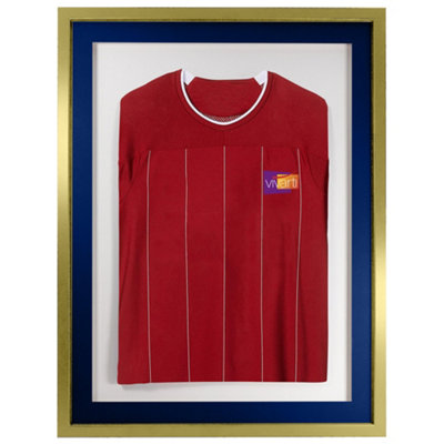 Vivarti DIY 3D Mounted Sports Shirt Display Gold  Frame with Colour Mounts 60 x 80cm Blue Mount, White Backing Card