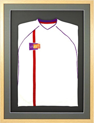 Vivarti DIY 3D Mounted Sports Shirt Display Oak Frame with Colour Mounts 50 x 70cm Silver Mount, Black Backing Card