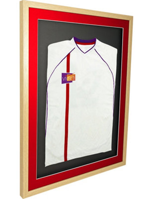 Vivarti DIY 3D Mounted Sports Shirt Display Oak Frame with Colour Mounts 60 x 80cm Red Mount, Black Backing Card