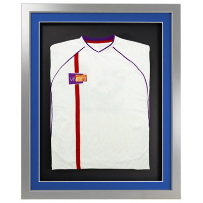 Vivarti DIY 3D Mounted Sports Shirt Display Silver  Frame  40 x 50cm Blue Mount, Black Backing Card