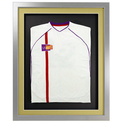 Vivarti DIY 3D Mounted Sports Shirt Display Silver  Frame  40 x 50cm Gold Mount, Black Backing Card