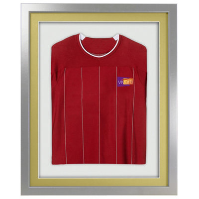 Vivarti DIY 3D Mounted Sports Shirt Display Silver  Frame  40 x 50cm Gold Mount, White Backing Card