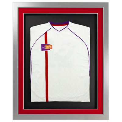 Vivarti DIY 3D Mounted Sports Shirt Display Silver  Frame  40 x 50cm Red Mount, Black Backing Card