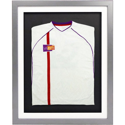 Vivarti DIY 3D Mounted Sports Shirt Display Silver Frame  40 x 50cm White Mount, Black Backing Card