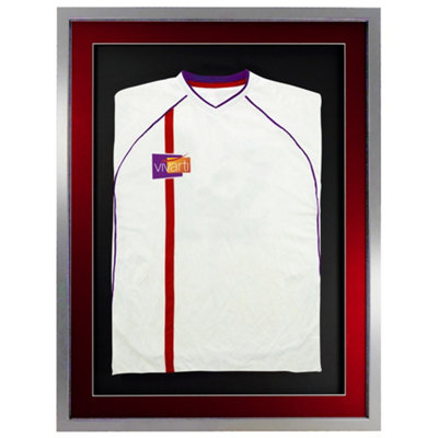 Vivarti DIY 3D Mounted Sports Shirt Display Silver  Frame 50 x 70cm Red Mount, Black Backing Card