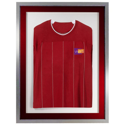 Vivarti DIY 3D Mounted Sports Shirt Display Silver  Frame 50 x 70cm Red Mount, White Backing Card