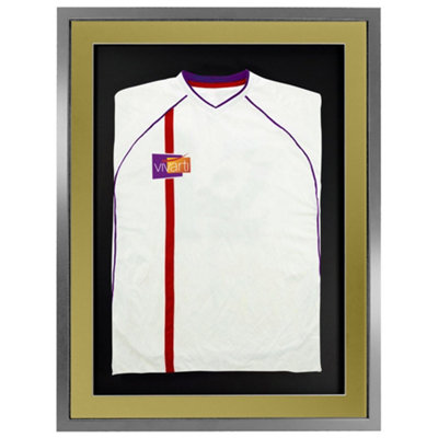 Vivarti DIY 3D Mounted Sports Shirt Display Silver  Frame 60 x 80cm Gold Mount, Black Backing Card