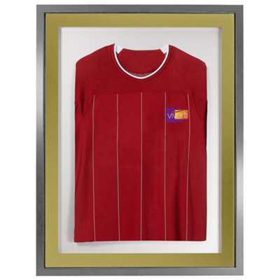 Vivarti DIY 3D Mounted Sports Shirt Display Silver  Frame 60 x 80cm Gold Mount, White Backing Card