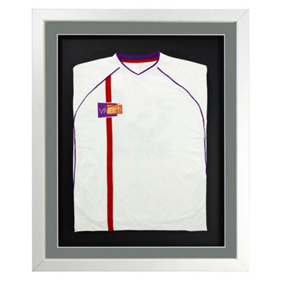 Vivarti DIY 3D Mounted Sports Shirt Display White  Frame with Colour Mounts  40 x 50cm Silver Mount, Black Backing Card