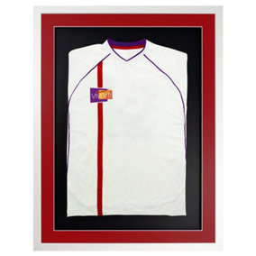 Vivarti DIY 3D Mounted Sports Shirt Display White  Frame with Colour Mounts 50 x 70cm Red Mount, Black Backing Card