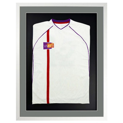 Vivarti DIY 3D Mounted Sports Shirt Display White  Frame with Colour Mounts 50 x 70cm Silver Mount, Black Backing Card