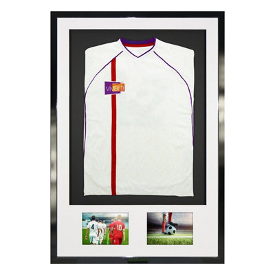 Vivarti DIY Sports Shirt Display 3D + Double Aperture Gloss Black Frame 61 x 91.5cm White Mount, Black Backing Card