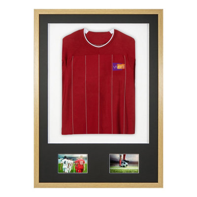 Vivarti DIY Sports Shirt Display 3D + Double Aperture Oak Frame 59.4 x 84cm Black Mount, White Backing Card