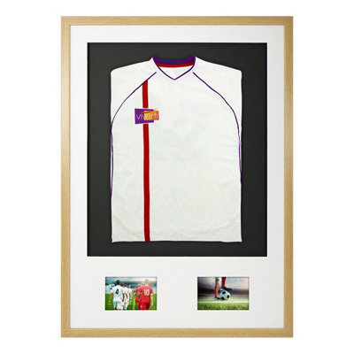 Vivarti DIY Sports Shirt Display 3D + Double Aperture Oak Frame 59.4 x 84cm White Mount, Black Backing Card