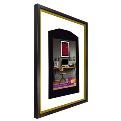 Vivarti DIY Sports Shirt Display Standard Gloss Black Frame 50 x 70cm Gold Inner Frame, White Backing Card
