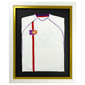 Vivarti DIY Sports Shirt Display Standard Gloss White Frame 40 x 50cm Gold Inner Frame, Black Backing Card