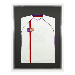 Vivarti DIY Sports Shirt Display Standard Gloss White Frame 50 x 70cm Silver Inner Frame, Black Backing Card