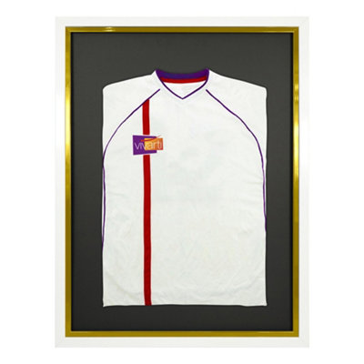 Vivarti DIY Sports Shirt Display Standard Gloss White Frame 60 X 80cm Gold Inner Frame, Black Backing Card