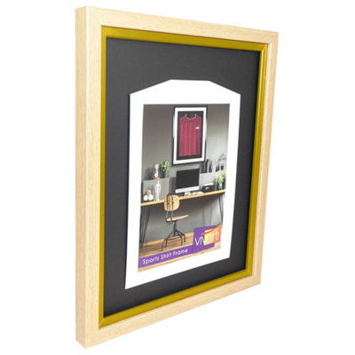 Vivarti DIY Sports Shirt Display Standard Oak Frame 40 x 50cm Gold Inner Frame, Black Backing Card